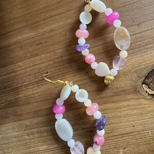 Hand Crafted Pink and Purple Beaded Earrings